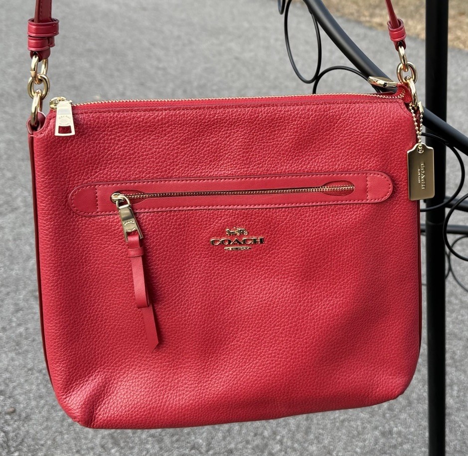 Coach F34823 True Red Pebbled Leather File Crossbody NWT | eBay