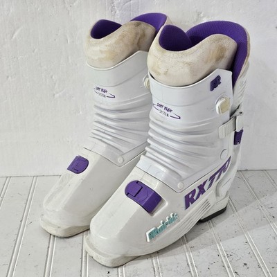 Vtg Raichle RX 770 Ski Boots White/Purple Retro 80s/90s Ladies Sz 6.5 Soft Flex
