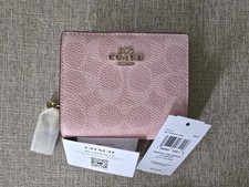 Coach Snap Wallet In Signature Canvas With Charm CEC34 Gold/Powder Pink NWT