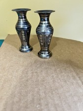 Pair of Brass Etched Floral Design Vases