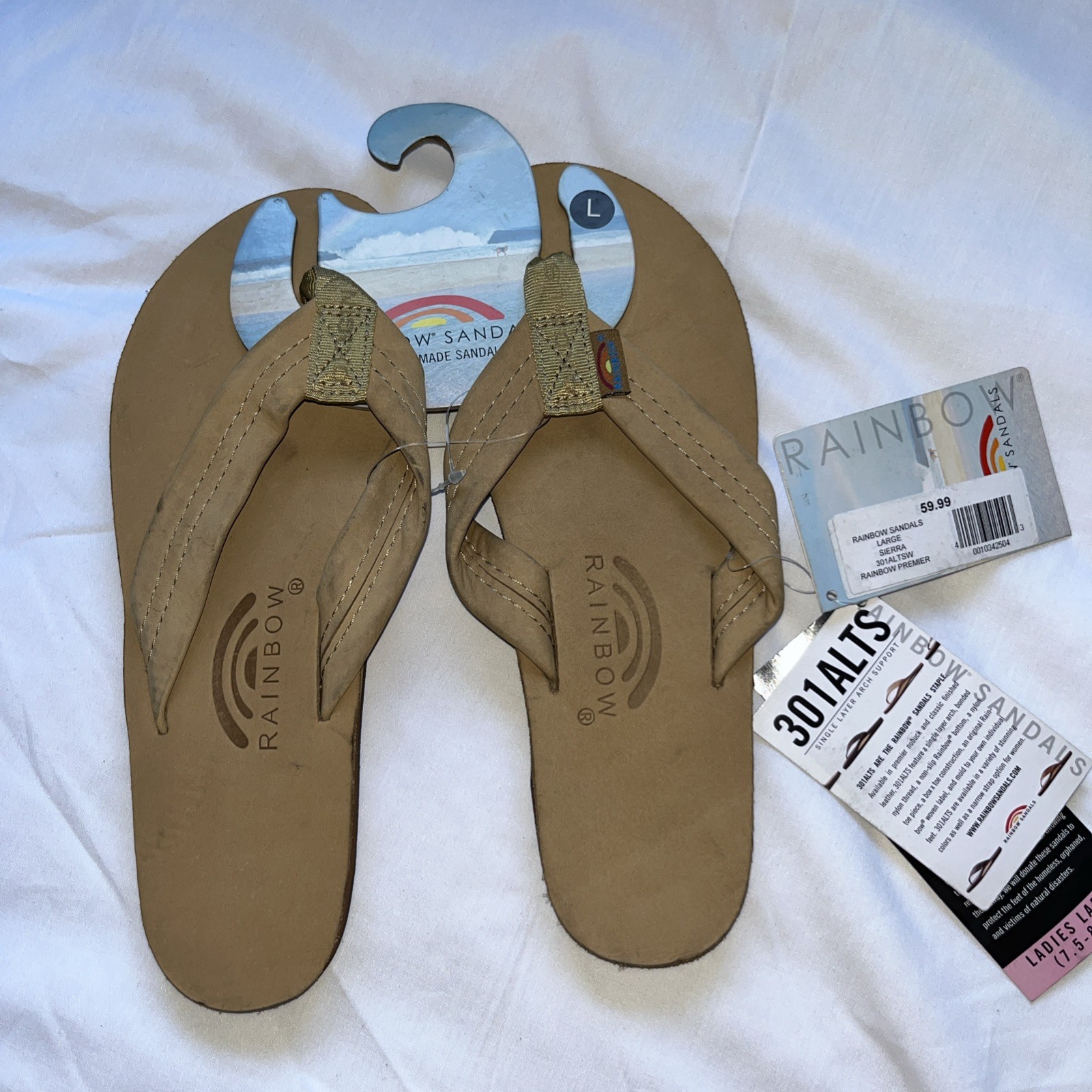 Rainbow Women's Size L 7.5-8.5 Single Layer Sierra Brown Leather Sandals