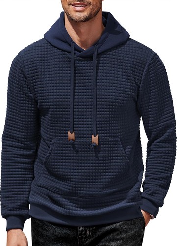 Mens Hoodies Sweatshirts Long Sleeve Waffle Knit Pullover Hoodie with Pocket - Picture 13 of 29