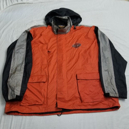 Harley Davidson Rain Jacket Mens 2XL Orange Riding Gear Reflective Hi Vis Hooded