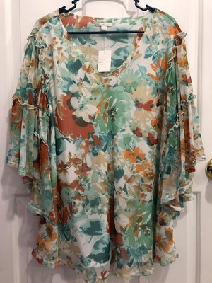 womens Cato size 22/24W lined short flutter sleeve v-neck floral top