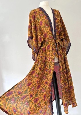 Cape Cornwall Seidenmischung Paisley Gürtel Wickel Maxi Staubtuch Kimono Morgenmantel Jacke