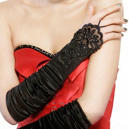 US Women 1920S Long Flapper Fingerless Evening Opera Satin Gloves Bride 18.89” - Picture 3 of 20