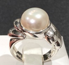 Vintage GSI Sterling Silver Chunky Swirl 11mm Cultured Pearl Ring 7.6g Sz 6