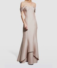 495 Aidan Mattox Women Beige Mikado Off-Shoulder Cap-Sleeve Gown Dress Size 8
