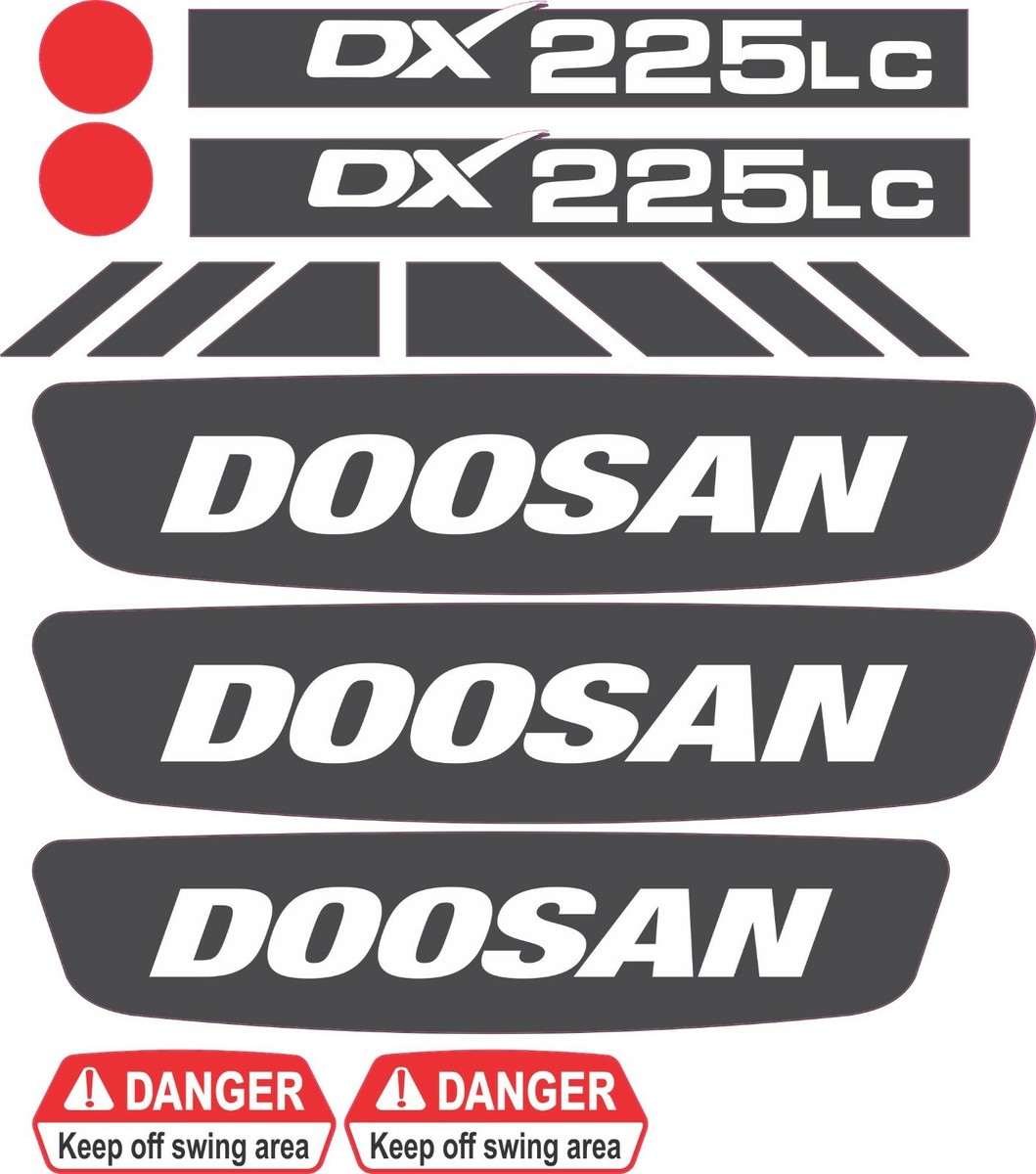 Doosan DX225 Excavator Decal Kit Standard and Long Reach | eBay