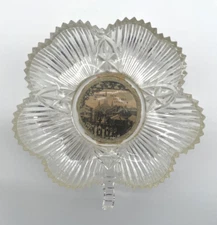 Vintage New Orleans Lace Works In Iron Etched Glass Clover Cigarette Ashtray