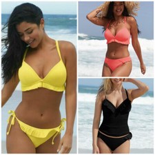 SW490 BRAVISSIMO HAWAII FRILL BIKINI TOP, BRIEFS IN YELLOW OR CORAL, BLACK (B36)