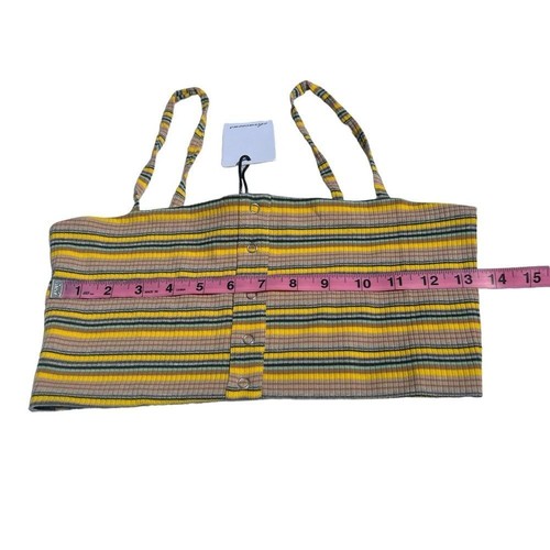 Olivaceous crop top tank top lined ribbed knit stripped taupe yellow size medium - Picture 7 of 9