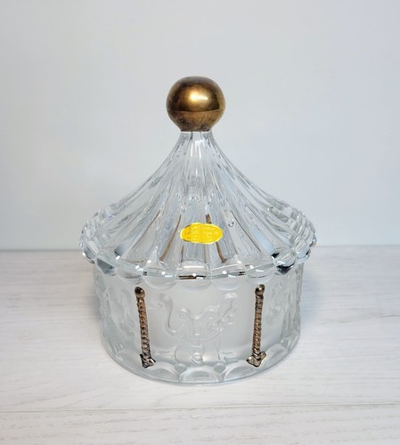 Vintage Genuine Lead CRYSTAL CAROUSEL HORSES CIRCUS CANDY DISH Made In Germany