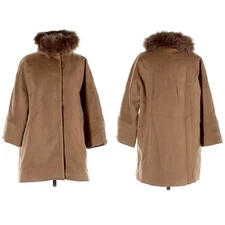 Gimo's $1150 Camel Tan Wool Cashmere Fox Fur Trim Water Repellent Jacket Sz 40