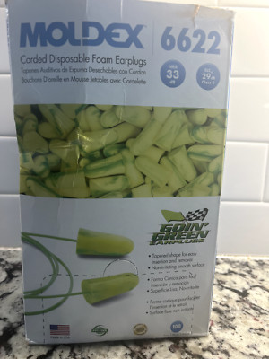 Moldex 6622 Goin' Green Tapered Corded Foam Earplugs 100 Pairs New Box