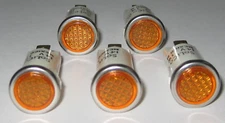 5 X Amber w/ Steel Bezel Panel Mount Round Indicator Light - Solico 14V - 1 Watt