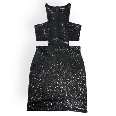 Express Sequins Black Cut Out Mini Dress | eBay