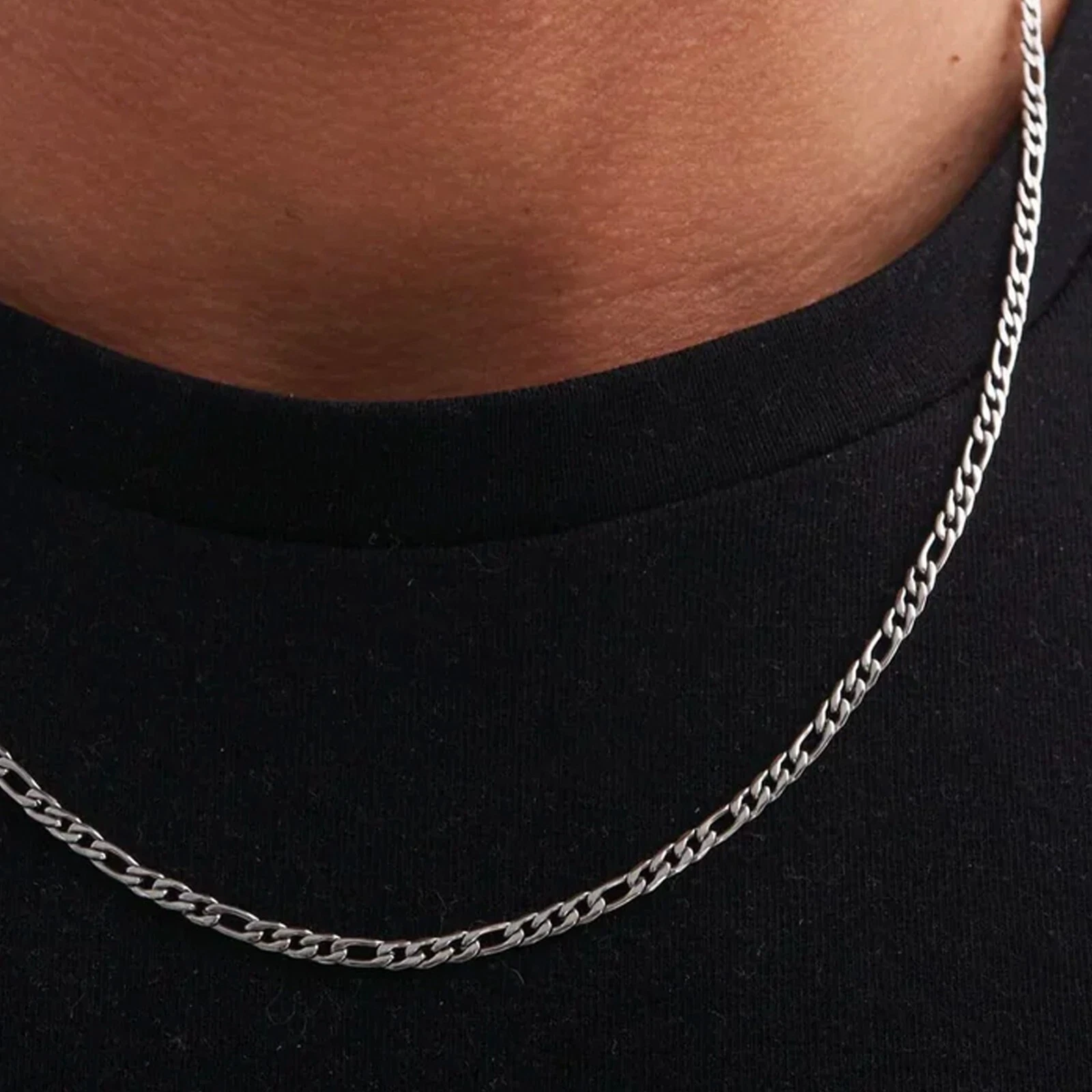 Chaîne Figaro en argent 3 mm   argent et or 18 carats chaîne maillon en acier inoxydable cadeau