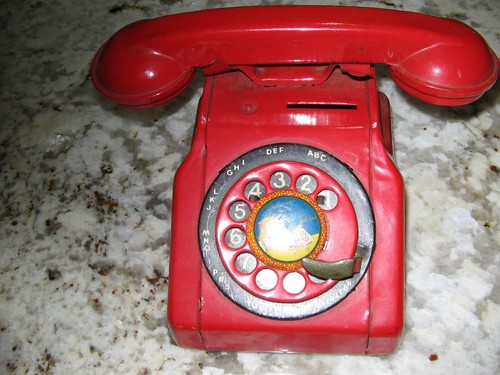 VINTAGE TIN TOY TELEPHONE BANK RED RARE 1950'S MCM - Picture 8 of 12