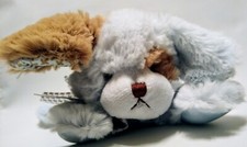 Bearington Baby Puppy Dog Blue Brown Plush Lovey Rattle Stuffed Toy 9" Satin
