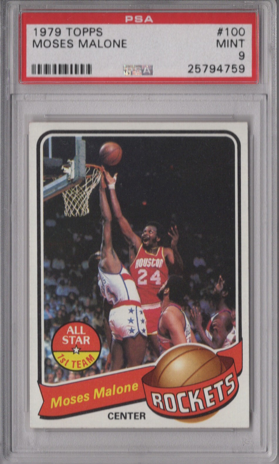 Moses Malone 1979 Topps PSA 9 Mint Graded Card Houston Rockets #100