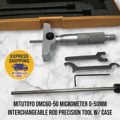 .Mitutoyo DMC60-50 Micrometer 0-50mm Interchangeable Rod Precision Tool w/ Case