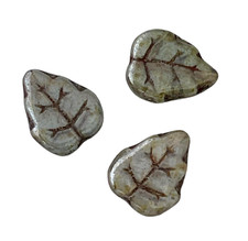 25 Birch Leaf Beads Lumi Green 12x10mm Tree Leaves Arts Crafts Czech Boho Glass