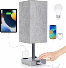 Bedside Lamp with USB Ports - Touch Control Table Lamp for Bedroom with USB C A
