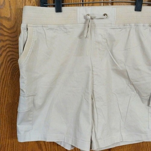 Anrabess NWT Women's XL Khaki Casual Hiking Cargo Shorts 6 Pockets Elastic Waist - Picture 3 of 8