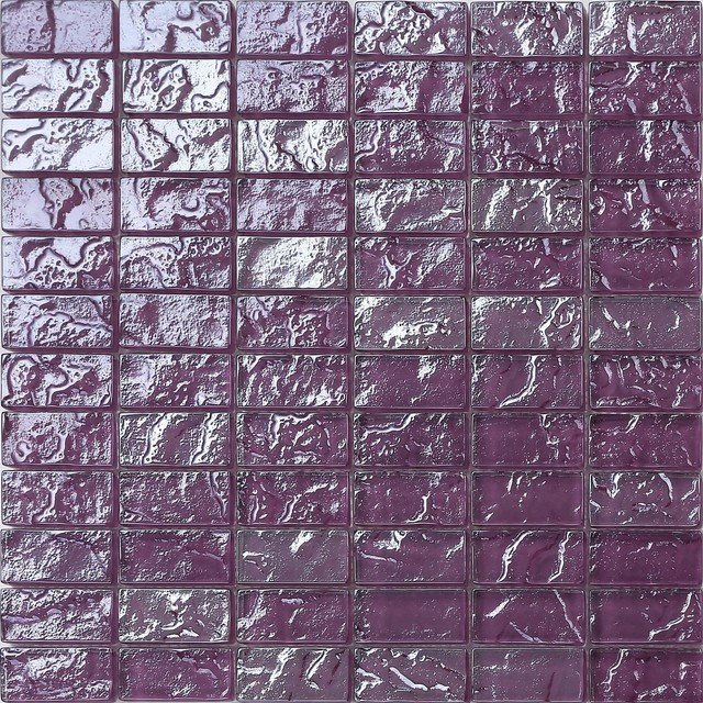 Glass Mosaic Wall Tiles Textured Lava Purple Brick Bathroom