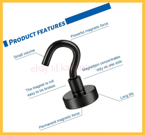 3-Pack 30LB Heavy Duty Magnetic Hooks Neodymium Nickel Coated for Kitchen black - Picture 3 of 6