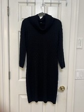 Calvin Klein Long Sleeve Cowl Neck Sweater Dress Women's Size Medium Gray
