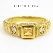 NYJEWEL Judith Ripka 18k Yellow Gold Citrine Diamond Ring