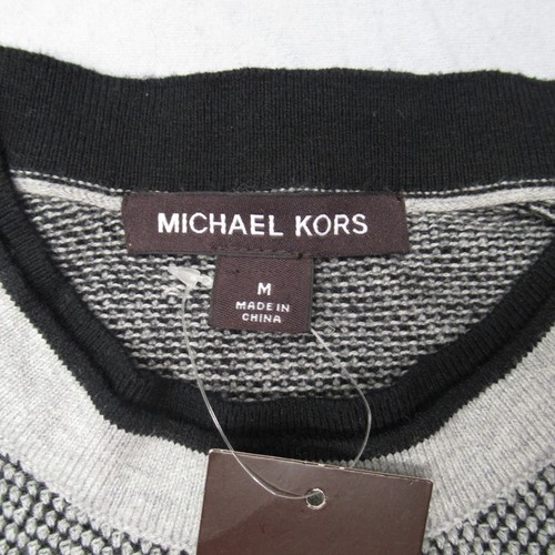 Michael Kors Wool Blend Sweater Womens Medium Ash Melange Striped Crew Neck NEW - Picture 3 of 13