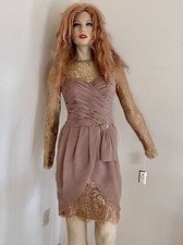 NWT Victoria Royal Dress Poly Lace Gold  Size 2 4 Cocktail Tulip Skirt  Fitted
