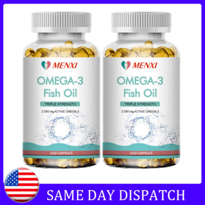 2 Packs Omega 3 Fish Oil Capsules 3x Strength 3600mg EPA & DHA, Highest Potency