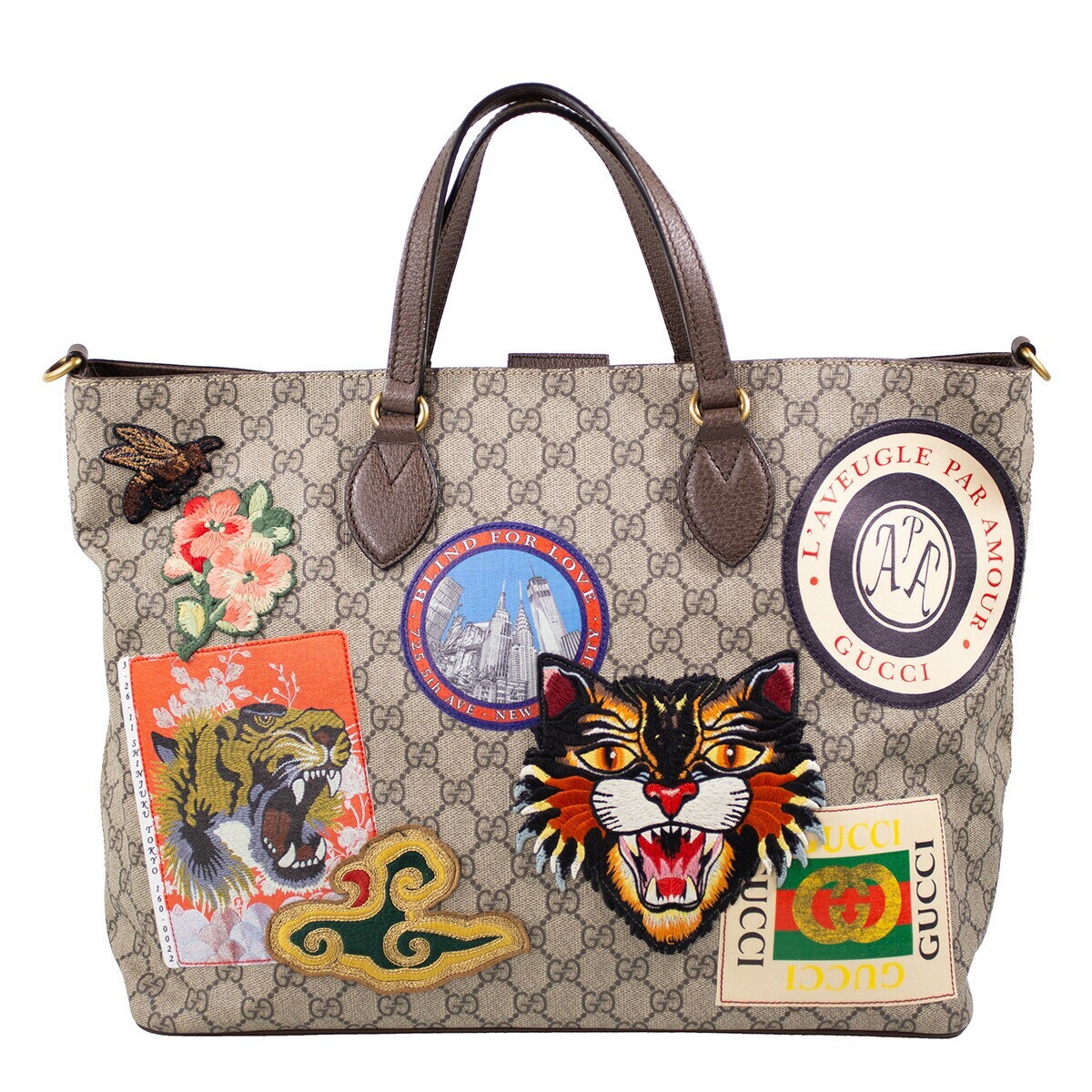 GUCCI Soft GG Supreme Shoulder Bag 2WAY Leather Applique