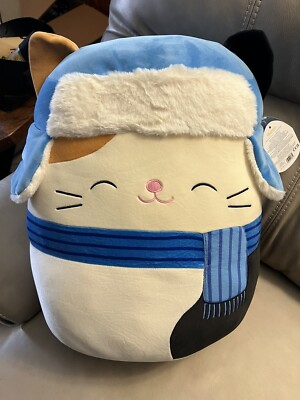Squishmallow Cam The Cat 12 Inch with Trapper Hat NEW with Tags Winter  Plush