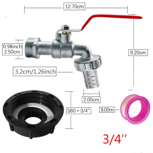 IBC Tank Adapter Connector S60X6 Tap With 1/2" & 3/4'' Pipe Fitting Fuel Water - Picture 16 of 16