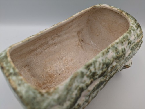 Tree Bark Green Pottery Figural Woodland Glaze Log Planter Vintage Retro Mantle - Picture 6 of 8