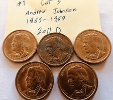Andrew Johnson(1865-1869) 17th Presidential 2011D Dollar Coin, LOT 5
