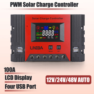 PWM 100A Solar Charge Controller 12V/24V/48V Battery Power Station PV Regulator