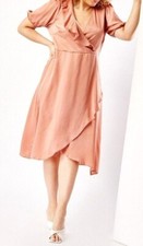 WOMEN PLUS SIZE SATIN RUFFLE WRAP MIDI DRESS ( IN SIZES UK28 , UK30 , UK32 )