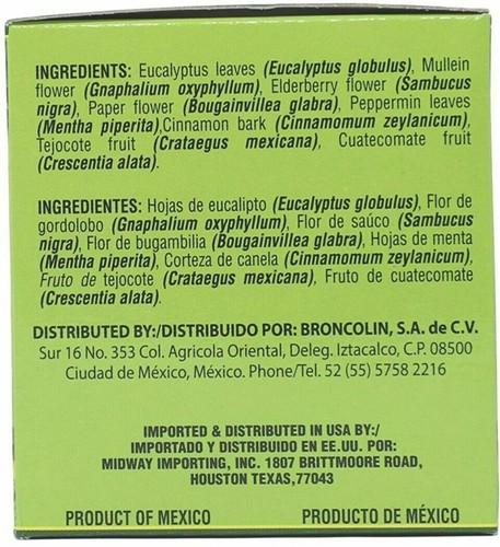 2 Broncolin Herbal Tea. Cold Cough Congestion and Flu Relief 25 Bags / 1.32 Oz - Picture 3 of 6