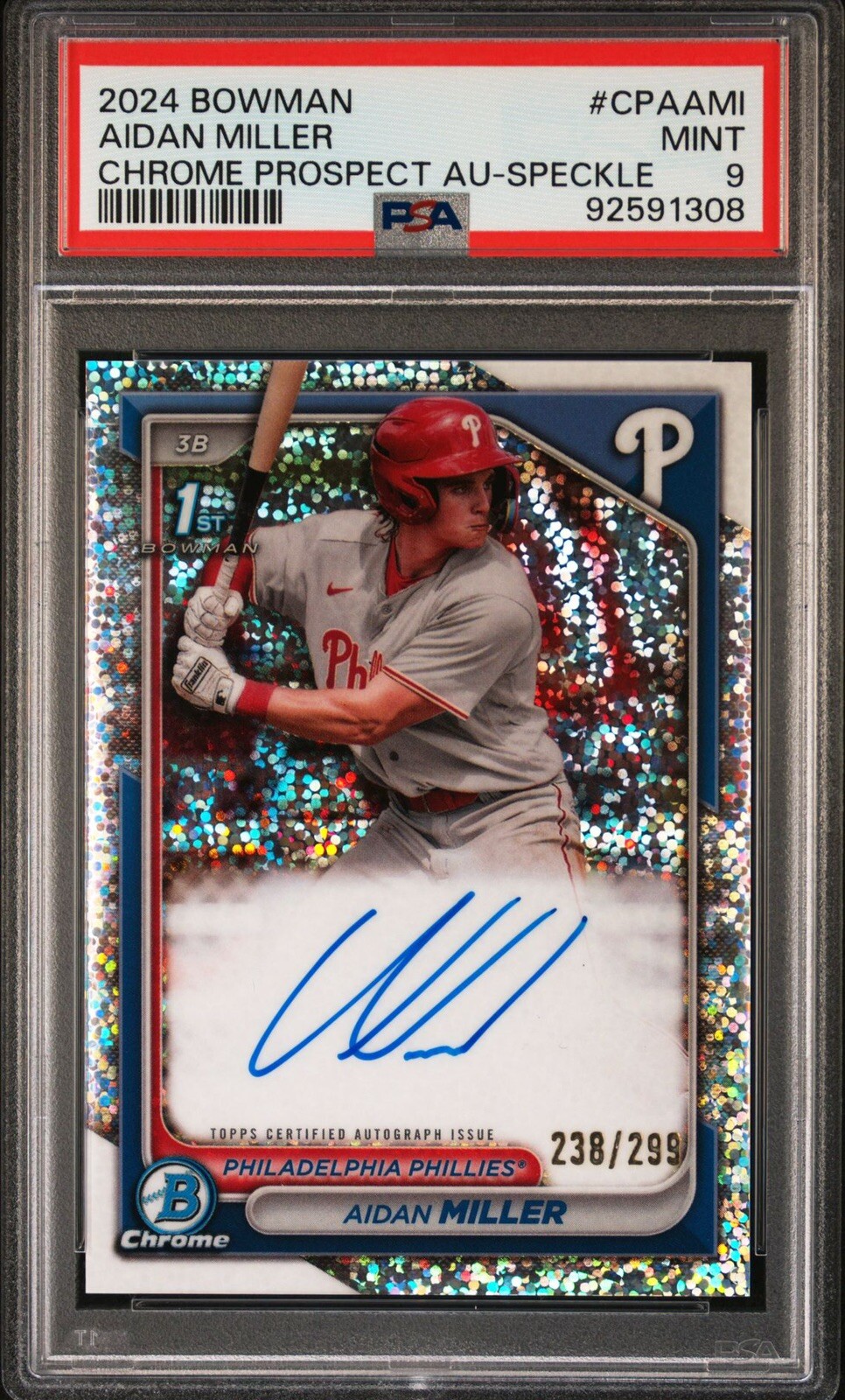 2024 Bowman Chrome Aidan Miller Phillies 1ST AUTO Speckle /299 PSA MINT 9
