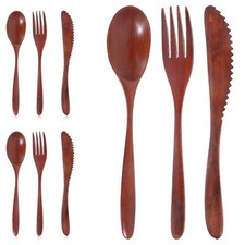 6PCS Wooden Utensil Set Reusable Wood Cutlery Set for Eating Japanese Silverw...