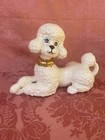 1950 Vintage White Ceramic Poodle Gold Collar 11" Excellent Condition Blue Eyes