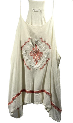 Anthropologie Blu Pepper Top L  Embroidered Ivory Camisole Tank Boho Bohemian