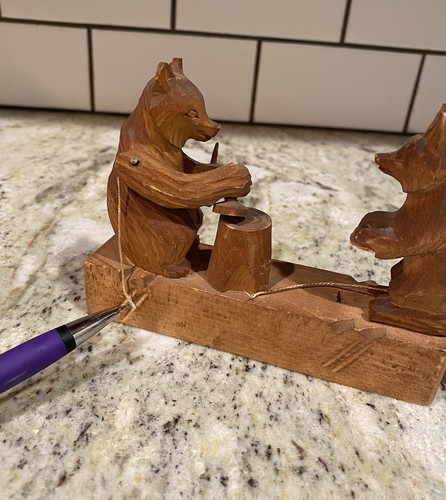 Vintage Russian USSR Hand Carved Wooden Mechanical Bear Toys 1971 Folk Art Bears - Picture 15 of 19