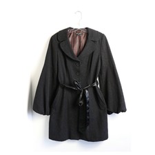Mario Serrani Coat Black Jacquard Bell Puff Sleeves Gothic Vampire Dressy Belted